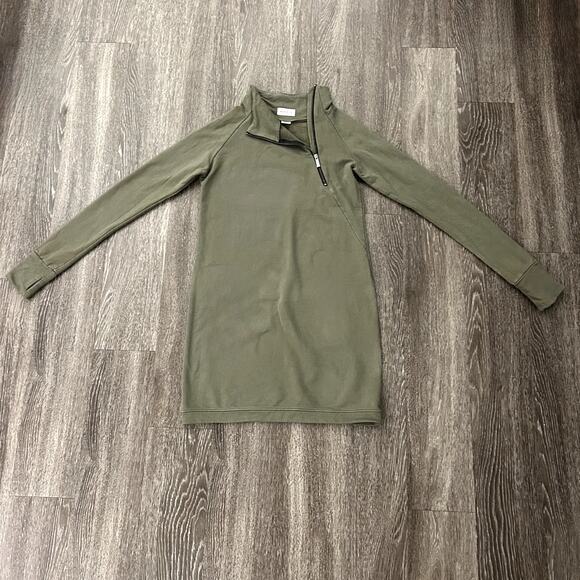 Marcella NYC Alani Olive Sweatshirt Dress Small Funnel Neck Zip Pullover Mini - Picture 2 of 16